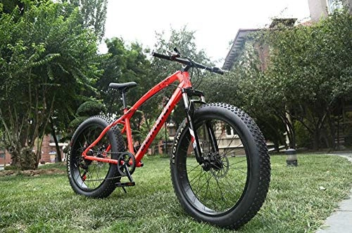 Fat Tyre Mountain Bike : Mountain bike 4.0 fat tire bicycle Double disc brake beach bicycle snow bike light high carbon steel mountain bicycle-Red_7 speed 24 inch_Poland