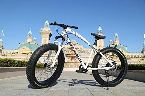 Fat Tyre Mountain Bike : Mountain bike 4.0 fat tire bicycle Double disc brake beach bicycle snow bike light high carbon steel mountain bicycle-White_24 speed 24 inch_Spain