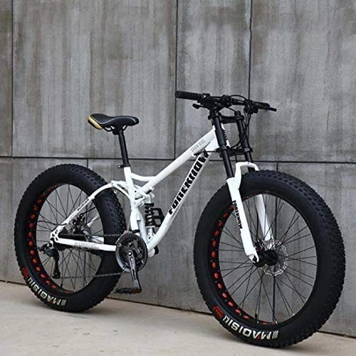 Fat Tyre Mountain Bike : Mountain Bike Adult Bikes 24" Fat Tire Hardtail Dual Suspension Frame and Fork All Terrain, Black, 27 Speed XIUYU (Color : White)
