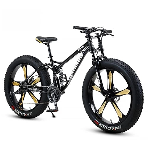 Fat Tyre Mountain Bike : Mountain Bike, Adult Fat Tire Mountain Off-Road Vehicle, 26 Inch Adult Off-Road Vehicle, Beach Snowmobile, 4.0 Big Tire Male And Female Student Variable Speed Bike(Black five spokes, 26 inches)