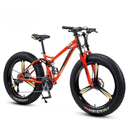 Fat Tyre Mountain Bike : Mountain Bike, Adult Fat Tire Mountain Off-Road Vehicle, 26 Inch Adult Off-Road Vehicle, Beach Snowmobile, 4.0 Big Tire Male And Female Student Variable Speed Bike(Three orange spokes, 26 inches)