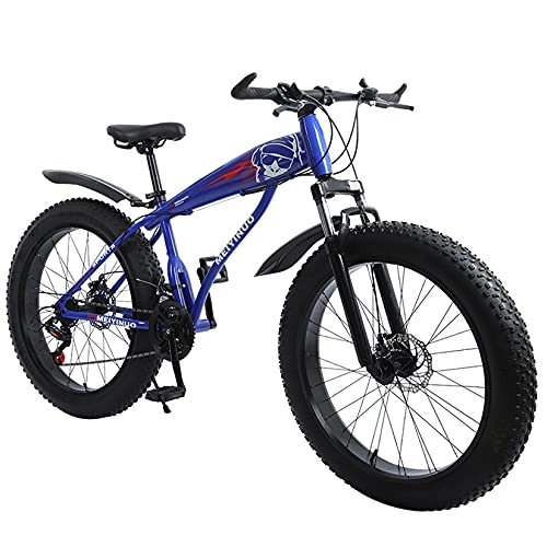 Fat Tyre Mountain Bike : Mountain Bike Bicycle for Adults Teen Mens Womans, 26 Inch Fat Tire Snow Bikes with Suspension Fork, Dual Disc Brakes MTB, Sand Anti-Slip Bike, Blue, 21 speed