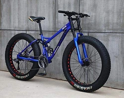 Fat Tyre Mountain Bike : Mountain Bike for Teens of Adults Men And Women, High Carbon Steel Frame, Soft Tail Dual Suspension, Mechanical Disc Brake, 24 / 265.1 Inch Fat Tire (Color : Blue, Size : 24 inch 24 speed)