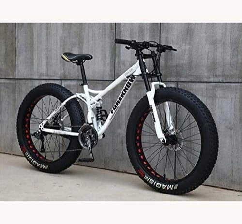 Fat Tyre Mountain Bike : Mountain Bike for Teens of Adults Men And Women, High Carbon Steel Frame, Soft Tail Dual Suspension, Mechanical Disc Brake, 24 / 265.1 Inch Fat Tire (Color : White, Size : 26 inch 27 speed)
