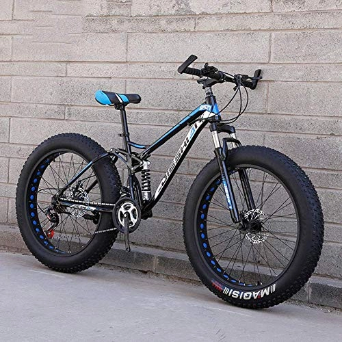 Fat Tyre Mountain Bike : Mountain Bike for Teens of Adults Men And Women, High Carbon Steel Frame, Soft Tail Dual Suspension, Mechanical Disc Brake, Fat Tire