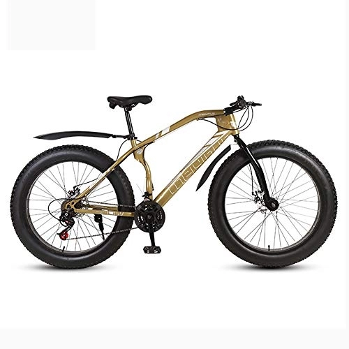 Fat Tyre Mountain Bike : Mountain Bike Men, Snow Bike 26x4.0 Tires Adult, MTB Bike Front Suspension Double Disc Brake Bicycle Gold 21 Speed