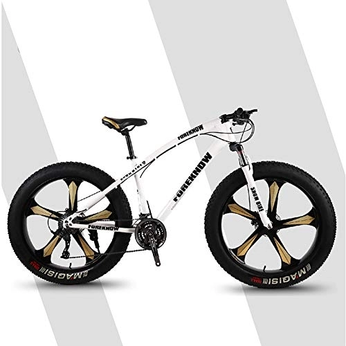 Fat Tyre Mountain Bike : Mountain Bikes 26 Inch Fat Tire Snow Bike with Lightweight High Carbon Steel Frame, Double Disc Brake for Outdoor Riding, B