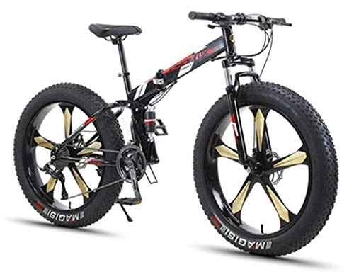 Fat Tyre Mountain Bike : MQJ Mountain Bike Adult High Carbon Steel Frame Off-Road Beach Snowmobile 4.0 Fat Tire Folding Shock Absorbing Variable Speed Bicycle