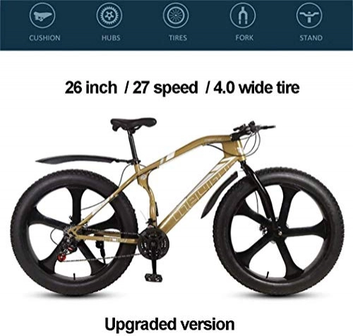 Fat Tyre Mountain Bike : MRXW Mountain Bicycles for Men Women Adult, 26'' All Terrain MTB City Bycicle with 4.0 Fat Tire, Bold Suspension Fork Snow Beach Bicycle, Metallic