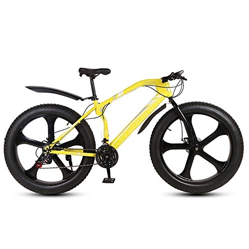 Fat Tyre Mountain Bike : MSM Furniture Men's Mountain Bikes, Dual Suspension Frame And Suspension Fork All Terrain Snow Bicycle, 26 Inch Fat Tire Hardtail Mountain Bike Yellow 5 Spoke 26", 24-speed