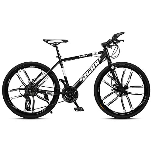 Fat Tyre Mountain Bike : MTCTK Adult mountain bike, 26 inch road bicycle VTT bike, carbon steel integrated off-road variable speed disc brakes bike for men and women, Black, 21Speed