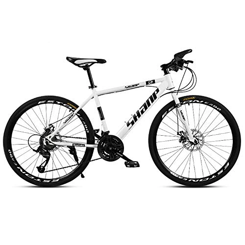 Fat Tyre Mountain Bike : MTCTK Adult mountain bike, 26 inch road bicycle VTT bike, carbon steel integrated off-road variable speed disc brakes bike for men and women, White, 21Speed