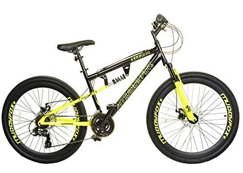 Fat Tyre Mountain Bike : Muddyfox Men's Fox Nevada Dual Suspension / Disc Brakes 21 Speed Mountain Bike, Black / Yellow, 26 Inch