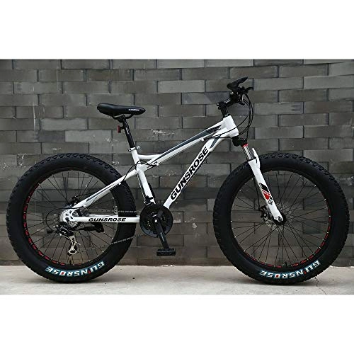 Fat Tyre Mountain Bike : MW Fat Tire Adult Mountain Bike, Double Disc Brake / High-Carbon Steel Frame Cruiser Bikes, Beach Snowmobile Bicycle, 26 / 24 Inch Magnesium Alloy Integrated Wheels, White black, 26 inches