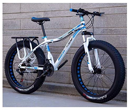 Fat Tyre Mountain Bike : MYSZCWCF 26 Inch Fat Tire Off-road Mountain Bike Super Thick 4.0 Tire 21 / 24 / 27Speed High Carbon Steel Frame Full Suspension Disc Brake Adult Men and Women Hard Tail Bicycle