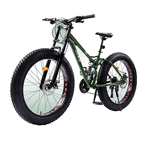 Fat Tyre Mountain Bike : MYSZCWCF 26-inch Mountain Bike, 4.0 Wide Tires Male And Female Student Adult Bikes Snowmobile Beach Off-road Vehicles 27-speed Disc Brakes Fat Tires Non-slip High-carbon Steel Frame (Color : Green)