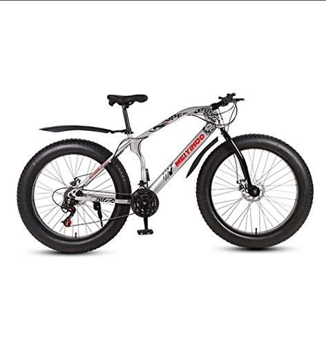 Fat Tyre Mountain Bike : MYSZCWCF Men Fat Wheel Mountain Bike, 26-inch Dual-disc Brakes, Wide Tires, Off-road 27 / 24 / 21 Variable Speed Snow Off-road Vehicle High-carbon Steel Frame, 4.0-inch Light Steel Thick Tires