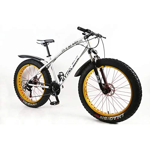 Fat Tyre Mountain Bike : MyTNN Fat bike 26 inch 21 speed Turney Shimano Mountain Bike Disc Brakes Snow Bike Beach Bike (Silver / Gold)