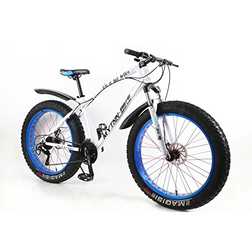 Fat Tyre Mountain Bike : MyTNN Fat bike 26 inch 21 speed Turney Shimano Mountain Bike Disc Brakes Snow Bike Beach Bike (white / Blue)