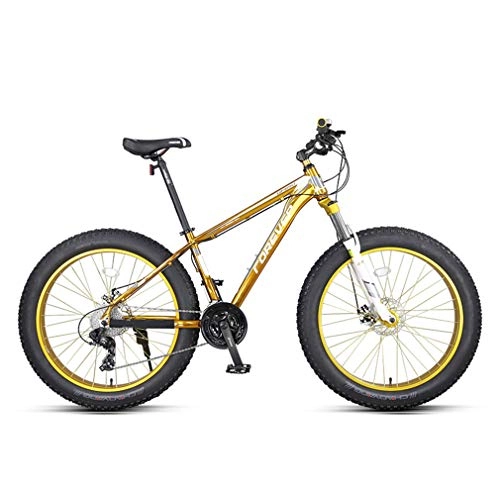 Fat Tyre Mountain Bike : Mzq-yj 26 Inch Mountain Bikes, Unisex Adult Fat Tire Mountain Trail Bike, Dual Disc Brake Bicycle, Aluminum Alloy Frame, 27 Speed, Gold
