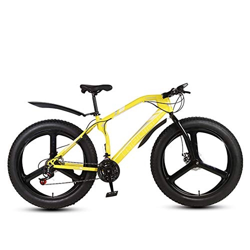 Fat Tyre Mountain Bike : N / / A Adult mountain bike, 26-inch fat tire Hardtail mountain cross-country bike double suspension and suspension all-terrain mountain bike, (yellow, 24 speed)