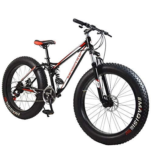 Fat Tyre Mountain Bike : N A Mountain Bike 21-speed 26-inch speed snowmobile mountain bike bicycle double disc brake variable speed 4.0 tire aluminum alloy thickened rim (Color : Black red, Size : 26 inches x 17 inches)