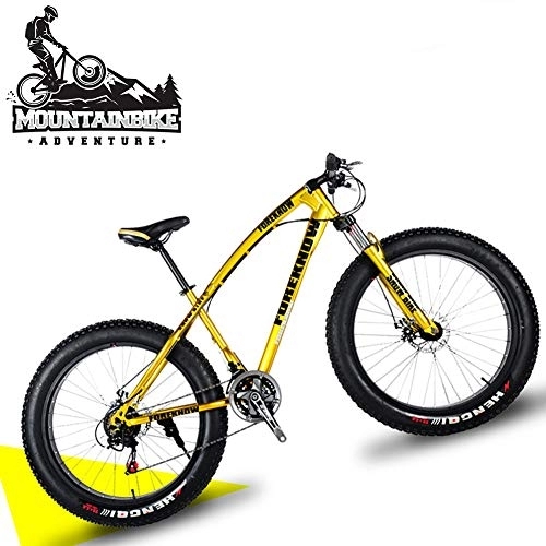 Fat Tyre Mountain Bike : NENGGE 20 Inch Hardtail Mountain Bike with Front Suspension & Mechanical Disc Brakes for Women, Off-Road Fat Tire Mountain Bicycle Adjustable Seat in 8 Colors, Anti-Slip Bikes, Gold, 7 Speed