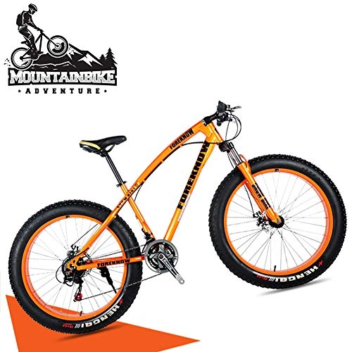 Fat Tyre Mountain Bike : NENGGE 20 Inch Hardtail Mountain Bike with Front Suspension & Mechanical Disc Brakes for Women, Off-Road Fat Tire Mountain Bicycle Adjustable Seat in 8 Colors, Anti-Slip Bikes, Orange, 7 Speed