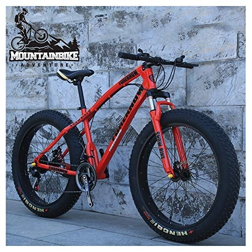 Fat Tyre Mountain Bike : NENGGE 20 Inch Hardtail Mountain Bike with Front Suspension & Mechanical Disc Brakes for Women, Off-Road Fat Tire Mountain Bicycle Adjustable Seat in 8 Colors, Anti-Slip Bikes, Red, 7 Speed