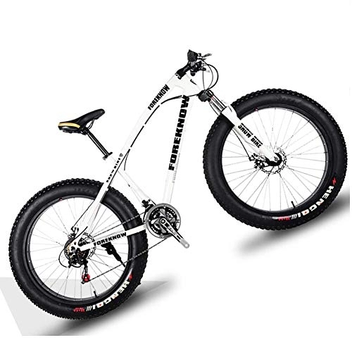 Fat Tyre Mountain Bike : NENGGE 20 Inch Hardtail Mountain Bike with Front Suspension & Mechanical Disc Brakes for Women, Off-Road Fat Tire Mountain Bicycle Adjustable Seat in 8 Colors, Anti-Slip Bikes, White, 21 Speed