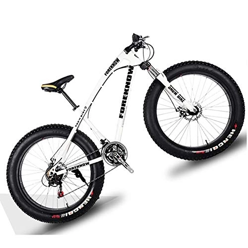 Fat Tyre Mountain Bike : NENGGE 20 Inch Hardtail Mountain Bike with Front Suspension & Mechanical Disc Brakes for Women, Off-Road Fat Tire Mountain Bicycle Adjustable Seat in 8 Colors, Anti-Slip Bikes, White, 27 Speed