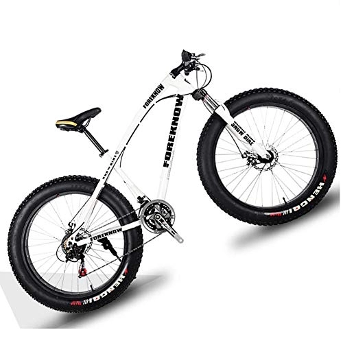 Fat Tyre Mountain Bike : NENGGE 20 Inch Hardtail Mountain Bike with Front Suspension & Mechanical Disc Brakes for Women, Off-Road Fat Tire Mountain Bicycle Adjustable Seat in 8 Colors, Anti-Slip Bikes, White, 7 Speed