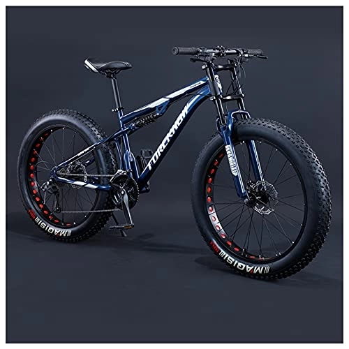 Fat Tyre Mountain Bike : NENGGE 24 Inch Fat Tire Hardtail Mountain Bike for Men and Women, Dual-Suspension Adult Mountain Trail Bikes, All Terrain Bicycle with Adjustable Seat & Dual Disc Brake, Blue, 27 Speed