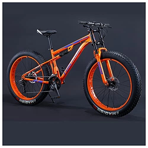 Fat Tyre Mountain Bike : NENGGE 24 Inch Fat Tire Hardtail Mountain Bike for Men and Women, Dual-Suspension Adult Mountain Trail Bikes, All Terrain Bicycle with Adjustable Seat & Dual Disc Brake, Orange, 21 Speed