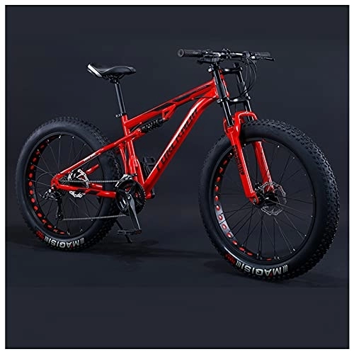 Fat Tyre Mountain Bike : NENGGE 24 Inch Fat Tire Hardtail Mountain Bike for Men and Women, Dual-Suspension Adult Mountain Trail Bikes, All Terrain Bicycle with Adjustable Seat & Dual Disc Brake, Red, 27 Speed