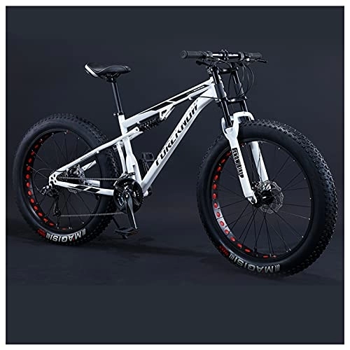 Fat Tyre Mountain Bike : NENGGE 24 Inch Fat Tire Hardtail Mountain Bike for Men and Women, Dual-Suspension Adult Mountain Trail Bikes, All Terrain Bicycle with Adjustable Seat & Dual Disc Brake, White, 27 Speed
