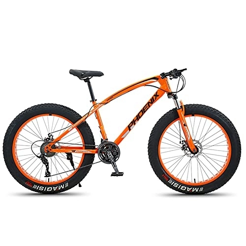Fat Tyre Mountain Bike : NENGGE 24 Inch Mountain Bike for Boys, Girls, Mens and Womens, Adult Fat Tire Mountain Bicycle, Carbon Steel Beach Snow Outdoor Bike, Hardtail, Disc Brakes, Orange, 24 Speed