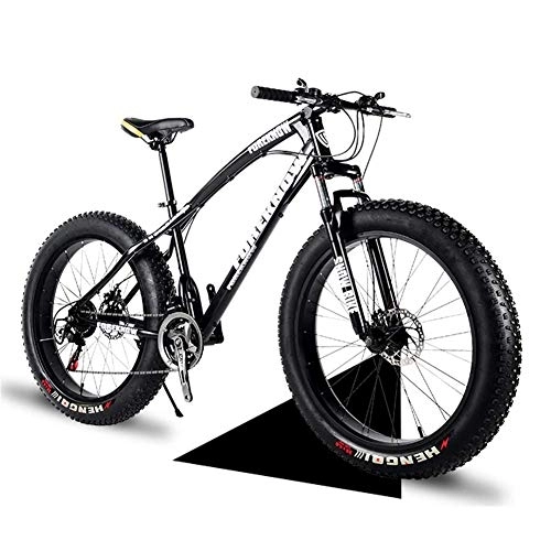 Fat Tyre Mountain Bike : NENGGE 24 Inch Mountain Trail Bike with Fat Tire, Adults Men Women Hardtail Mountain Bikes with Front Suspension Mechanical Disc Brakes, Anti-Slip Carbon Steel Mountain Bicycle, Black, 7 Speed