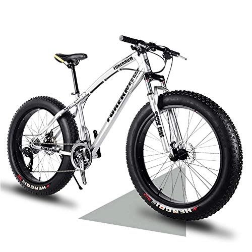 Fat Tyre Mountain Bike : NENGGE 24 Inch Mountain Trail Bike with Fat Tire, Adults Men Women Hardtail Mountain Bikes with Front Suspension Mechanical Disc Brakes, Anti-Slip Carbon Steel Mountain Bicycle, Silver, 24 Speed