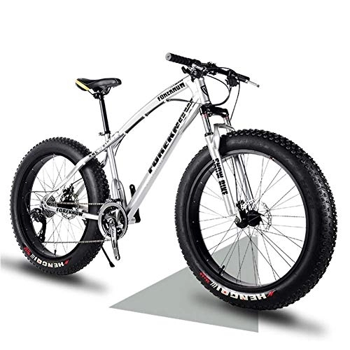 Fat Tyre Mountain Bike : NENGGE 24 Inch Mountain Trail Bike with Fat Tire, Adults Men Women Hardtail Mountain Bikes with Front Suspension Mechanical Disc Brakes, Anti-Slip Carbon Steel Mountain Bicycle, Silver, 27 Speed