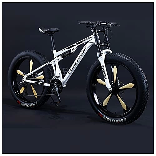 Fat Tyre Mountain Bike : NENGGE 26 Inch Fat Tire Hardtail Mountain Bike for Men and Women, Dual-Suspension Adult Mountain Trail Bikes, All Terrain Bicycle with Adjustable Seat & Dual Disc Brake, 21 Speed, White 5 Spoke