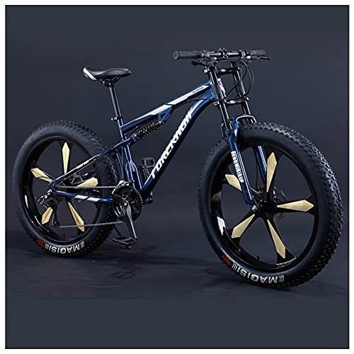 Fat Tyre Mountain Bike : NENGGE 26 Inch Fat Tire Hardtail Mountain Bike for Men and Women, Dual-Suspension Adult Mountain Trail Bikes, All Terrain Bicycle with Adjustable Seat & Dual Disc Brake, 27 Speed, Blue 5 Spoke