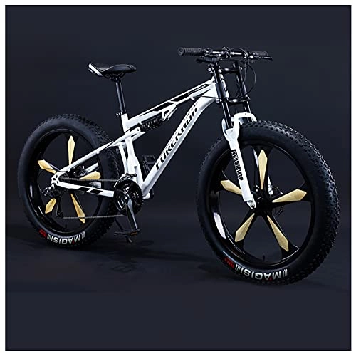 Fat Tyre Mountain Bike : NENGGE 26 Inch Fat Tire Hardtail Mountain Bike for Men and Women, Dual-Suspension Adult Mountain Trail Bikes, All Terrain Bicycle with Adjustable Seat & Dual Disc Brake, 27 Speed, White 5 Spoke