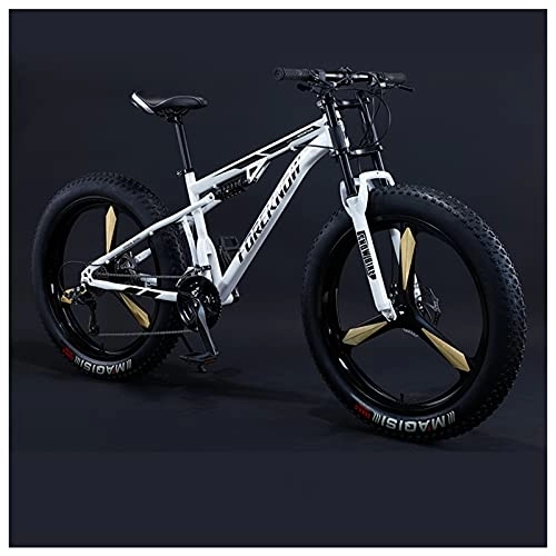 Fat Tyre Mountain Bike : NENGGE 26 Inch Fat Tire Hardtail Mountain Bike for Men and Women, Dual-Suspension Adult Mountain Trail Bikes, All Terrain Bicycle with Adjustable Seat & Dual Disc Brake, 30 Speed, White 3 Spoke