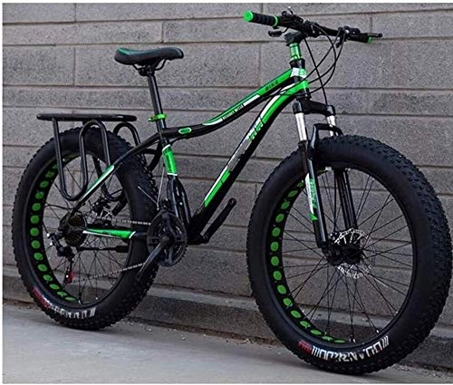 Fat Tyre Mountain Bike : NENGGE 26 Inch Fat Tire Off-road Mountain Bike Super Thick 4.0 Tire 21 / 24 / 27Speed High Carbon Steel Frame Full Suspension Disc Brake Adult Men and Women Hard Tail Bicycle (Color : Green)