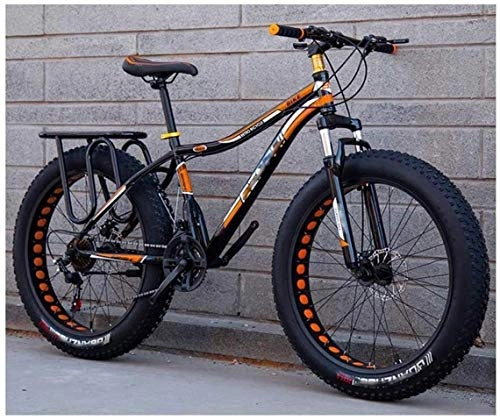Fat Tyre Mountain Bike : NENGGE 26 Inch Fat Tire Off-road Mountain Bike Super Thick 4.0 Tire 21 / 24 / 27Speed High Carbon Steel Frame Full Suspension Disc Brake Adult Men and Women Hard Tail Bicycle (Color : Orange)