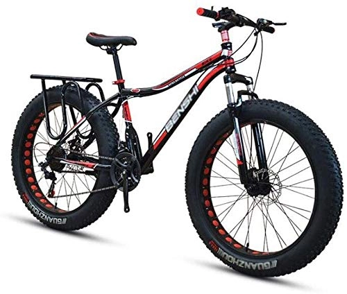 Fat Tyre Mountain Bike : NENGGE 26 Inch Fat Tire Off-road Mountain Bike Super Thick 4.0 Tire 21 / 24 / 27Speed High Carbon Steel Frame Full Suspension Disc Brake Adult Men and Women Hard Tail Bicycle (Color : Red)