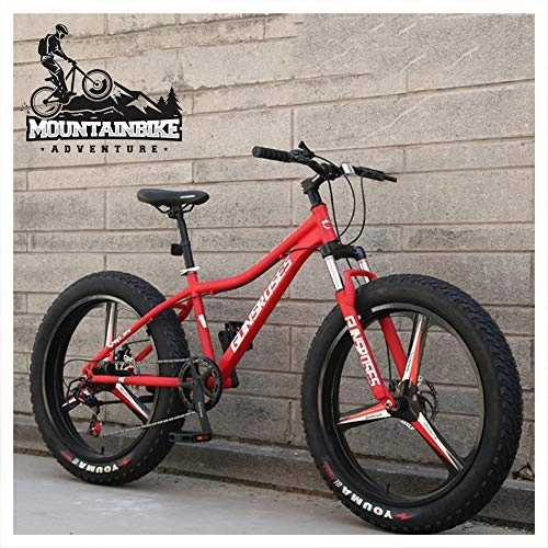 Fat Tyre Mountain Bike : NENGGE 26 Inch Hardtail Mountain Bike Fat Tire Mountain Trail Bike for Adults Men Women, Mechanical Disc Brakes Mountain Bicycle with Front Suspension, High-carbon Steel, 3 Spoke Red, 27 Speed