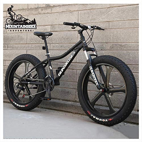 Fat Tyre Mountain Bike : NENGGE 26 Inch Hardtail Mountain Bike Fat Tire Mountain Trail Bike for Adults Men Women, Mechanical Disc Brakes Mountain Bicycle with Front Suspension, High-carbon Steel, 5 Spoke Black, 7 Speed