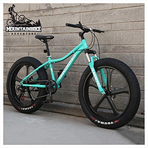Fat Tyre Mountain Bike : NENGGE 26 Inch Hardtail Mountain Bike Fat Tire Mountain Trail Bike for Adults Men Women, Mechanical Disc Brakes Mountain Bicycle with Front Suspension, High-carbon Steel, 5 Spoke Green, 7 Speed